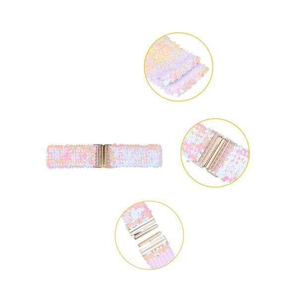 Womens Elastic Waist Belt Sequins Decor Metal Interlock Buckles Belts For😚 - Picture 2 of 6